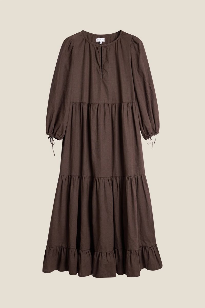LINE OF OSLO MUSE LINEN DRESS DARK BROWN
