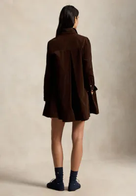 POLO RALPH LAUREN CORDUROY PLEATED SHIRT DRESS BROWN 