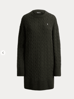 POLO RALPH LAUREN Cabel Knit Wool Cashmere Dress Olive Umber Heather 