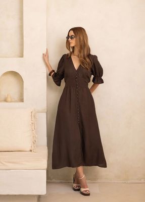 MISS MAYA Andrea Dress Espresso Linen