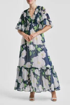 BY TIMO Organza Smocking Dress Flower Garden