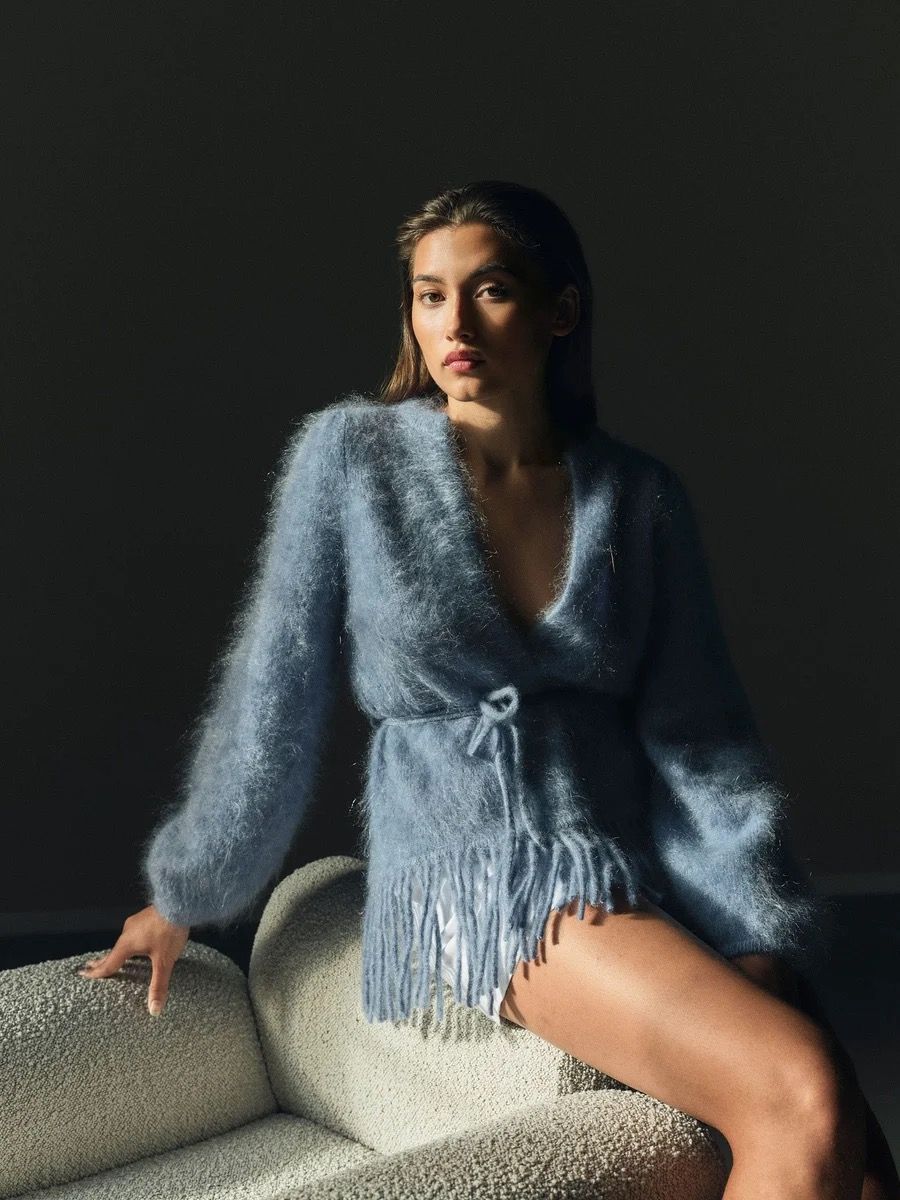 ELLA & IL FIDELE CHUNKY CARDIGAN DENIM BLUE 