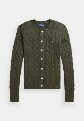 POLO RALPH LAUREN Cable-Knit Cotton Crewneck Cardigan Green 