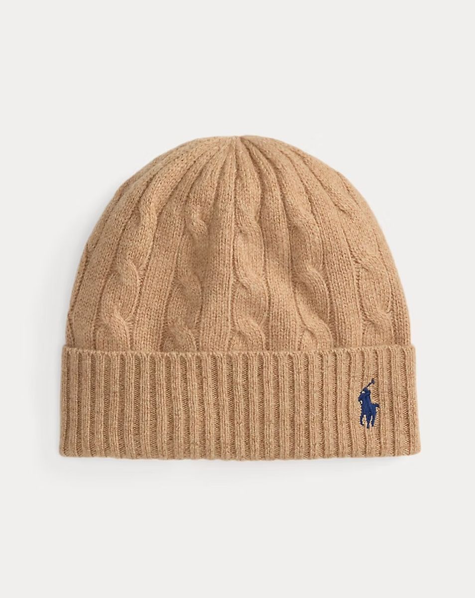 POLO RALPH LAUREN Cable-Knit Wool-Cashmere Beanie CAMEL 