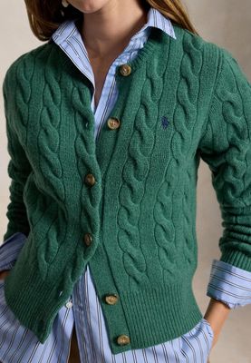  POLO RALPH LAUREN CABLE-KNIT WOOL-CASHMERE CARDIGAN - CARDIGAN - CLOVER GREEN HEATHER